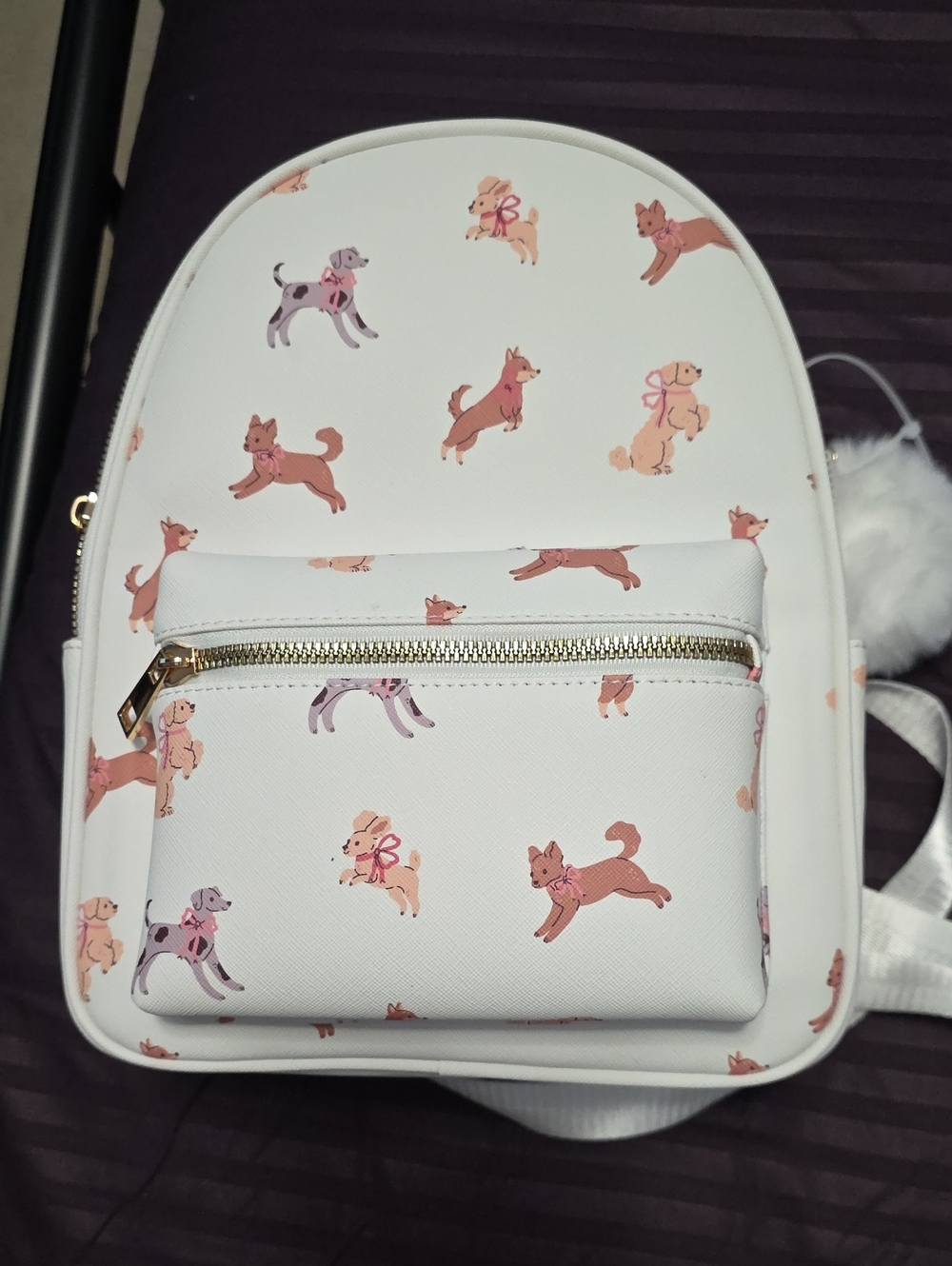 White Puppy Print Mini Backpack - Women's Cute Dog Backpack